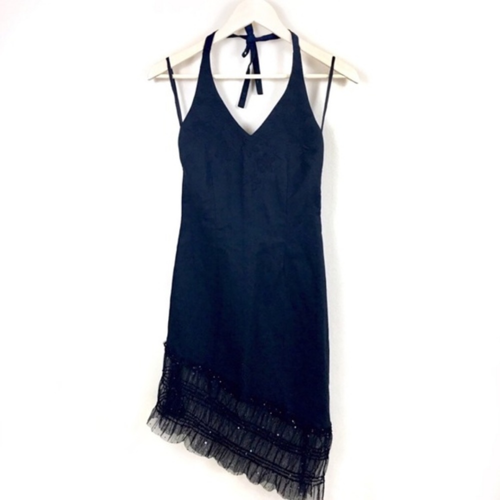 H&M Sexy Black Asymmetrical Sequin Halter Dress XS - Picture 4 of 8
